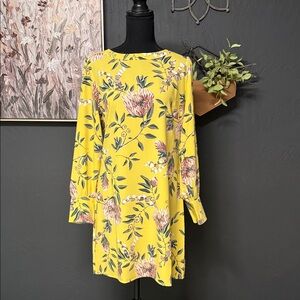 LOFT Yellow Floral Long Sleeve Dress